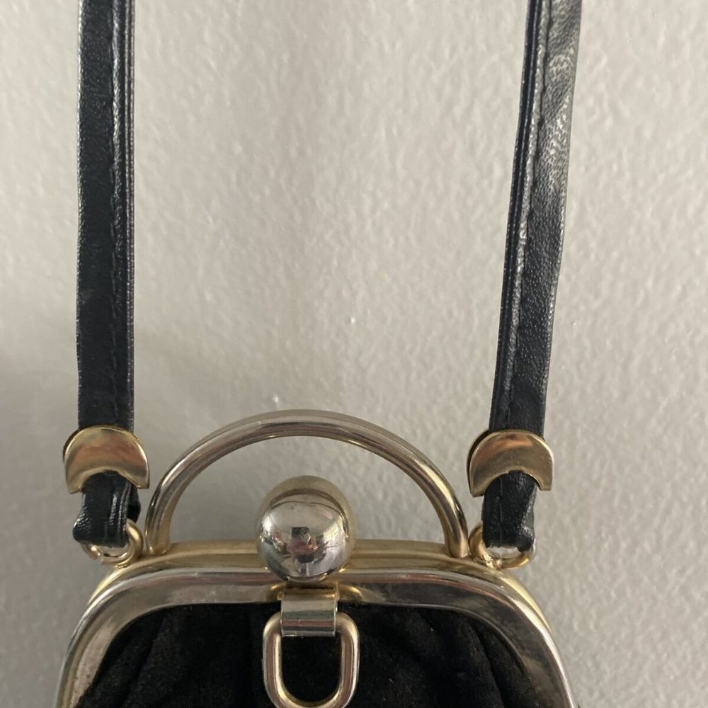 RARE Vintage Antique Evening Bag Italian Leather Suede Clasp Vgc - Picture 3 of 10
